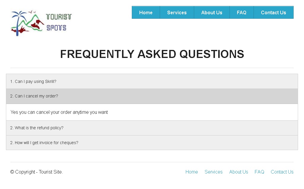 Zurb Foundation Framework - Tourist Spot FAQ Page