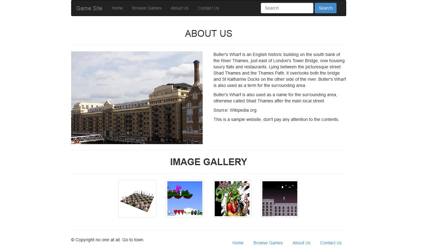 Twitter Bootstrap Game Site About US Page