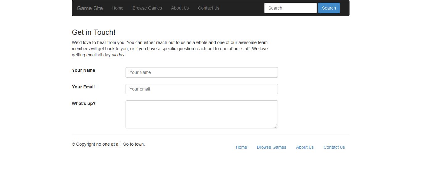 Twitter Bootstrap Game Site Website Contact US Without Map
