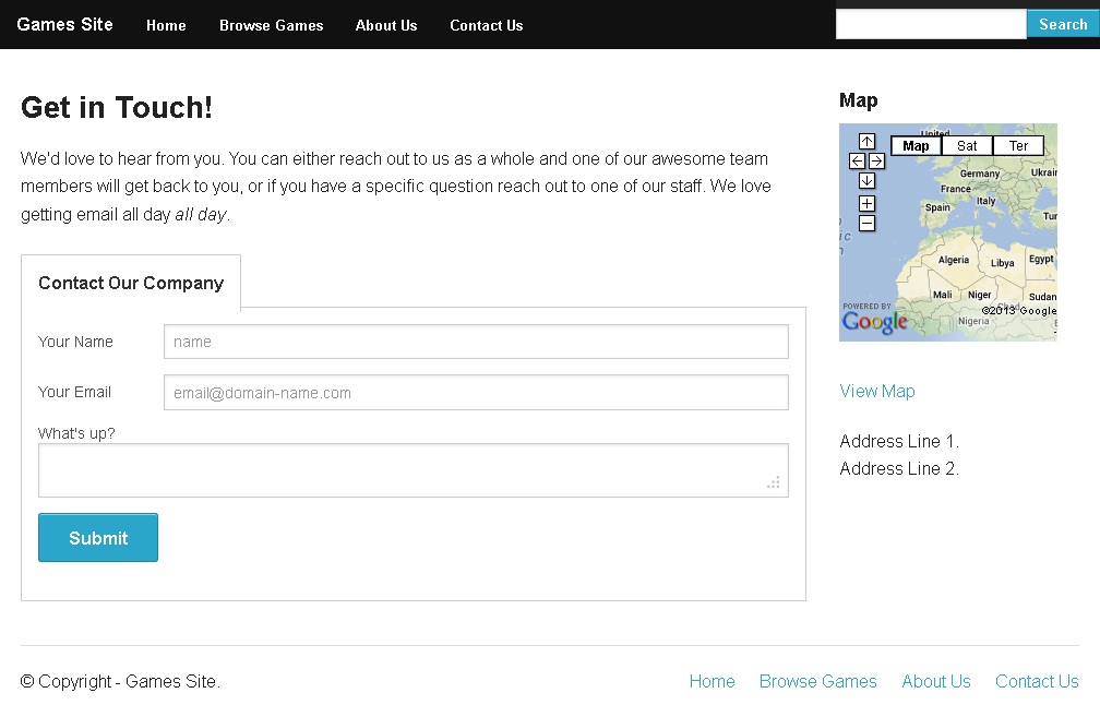Zurb Foundation Framework Game Site Contact Us Page
